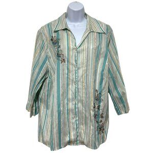 Women's Plus Size-2X Top Embroidered Floral Detail Bead Design By-Alfred Dunner